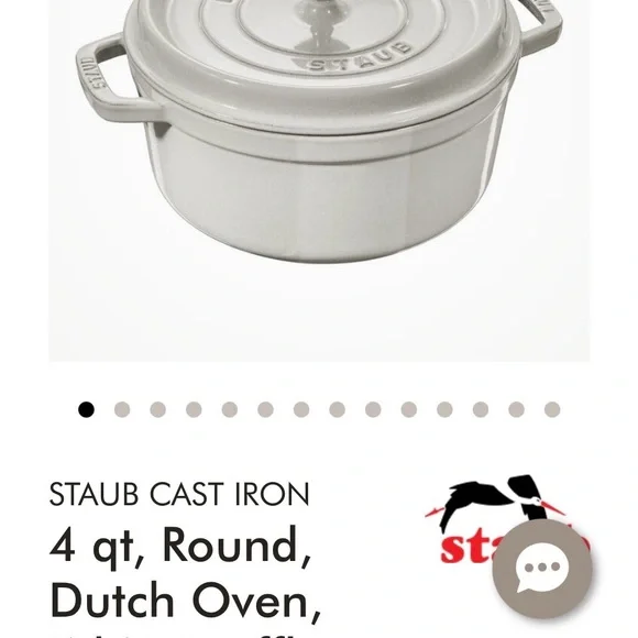 🤍 Staub 4qt Cast Iron Dutch Oven – White Truffle, Original Packaging - Picture 3 of 12